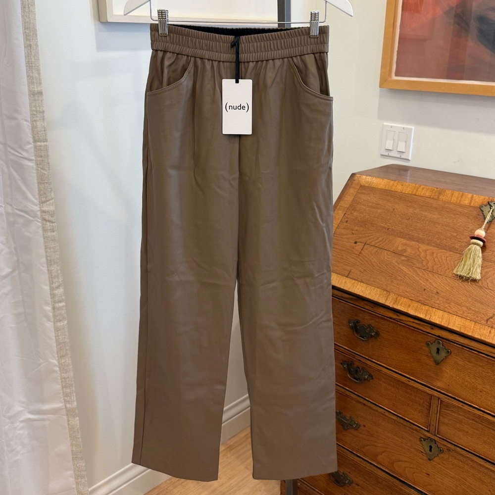 (nude) Wide Leg Vegan Leather Pant - Mink